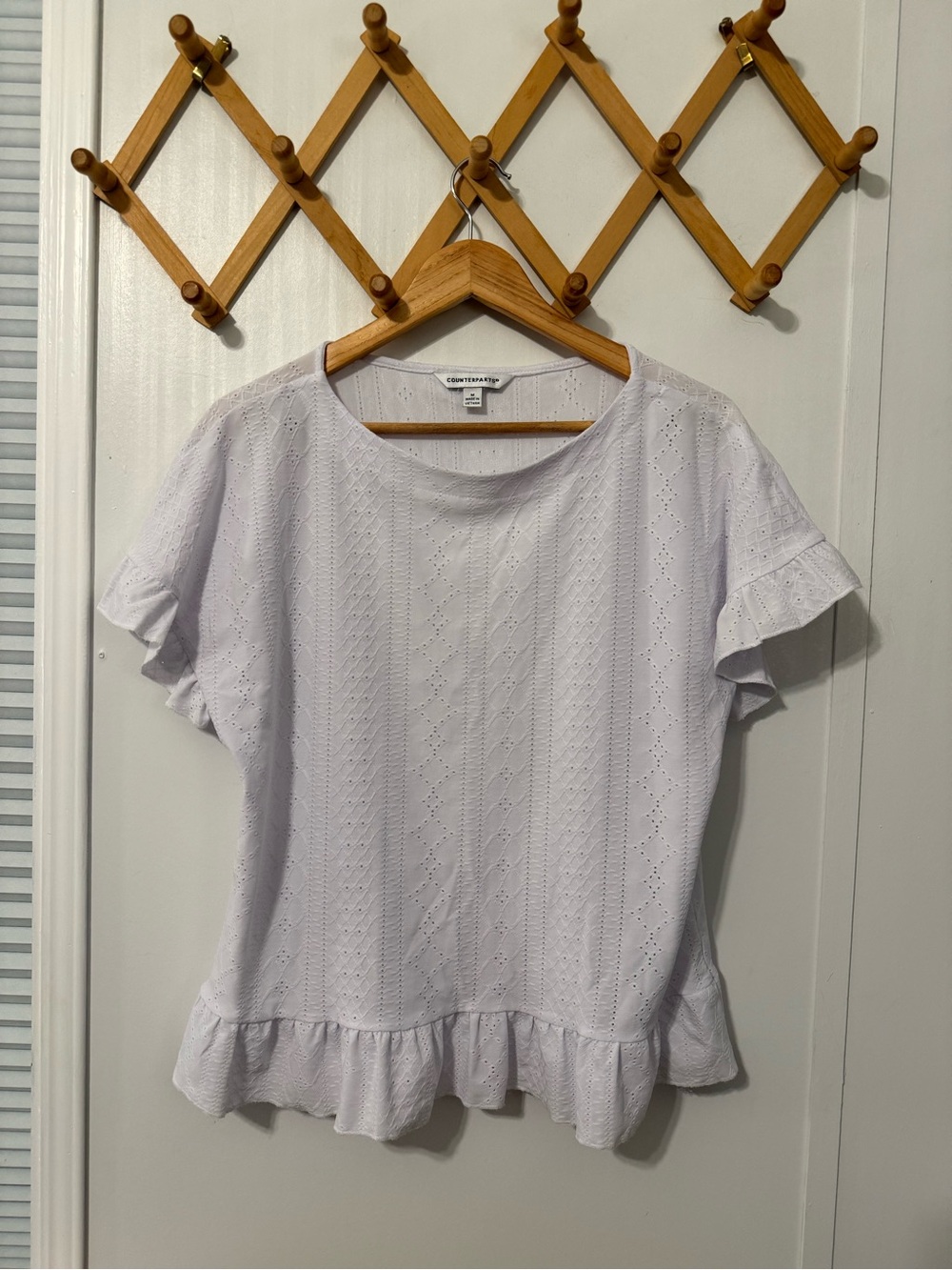 Counterparts White Eyelet Ruffle Short-Sleeve Blouse